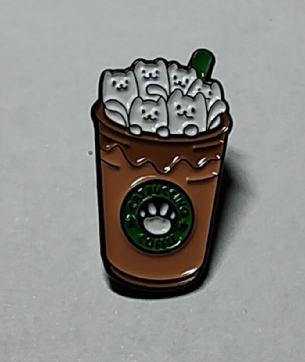 Cute Coffee Cup Full Of Cats Pin Kitty Lapel Hat Brooch